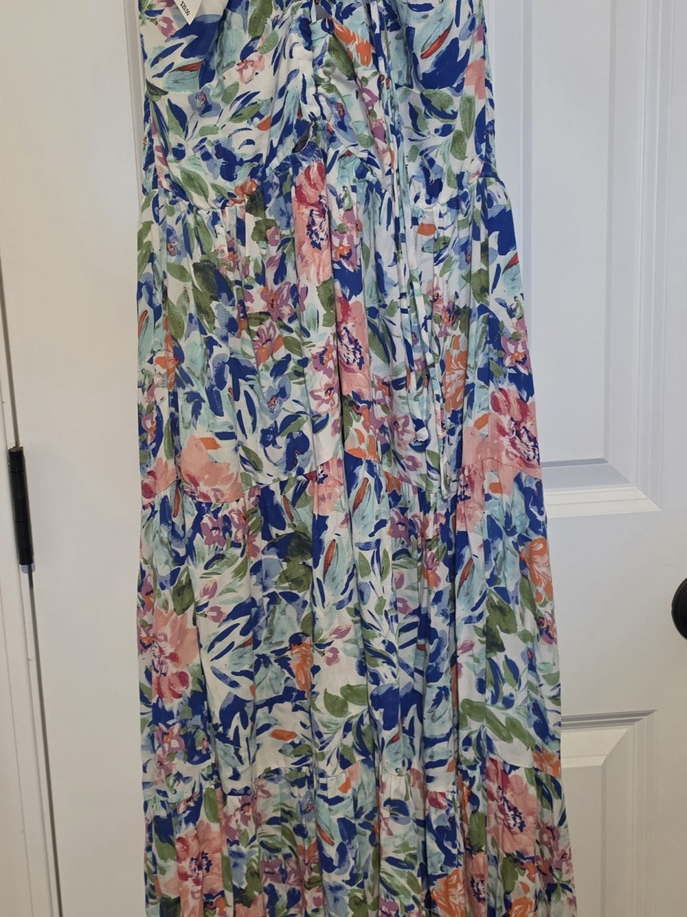 ILLA ILLA Floral Tiered Maxi Skirt in Blue, Pink & Green